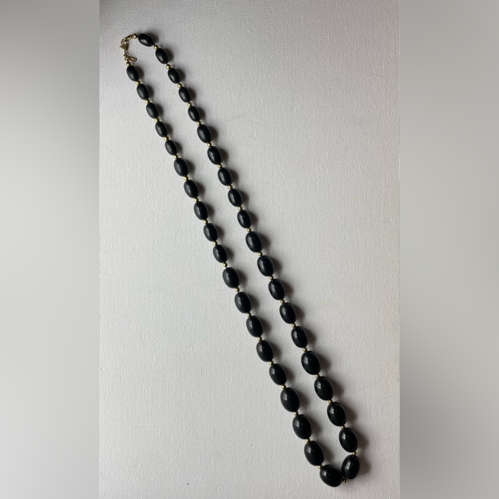 Vintage Monet 30 Inch Black and Gold Beaded Single Strand Necklace